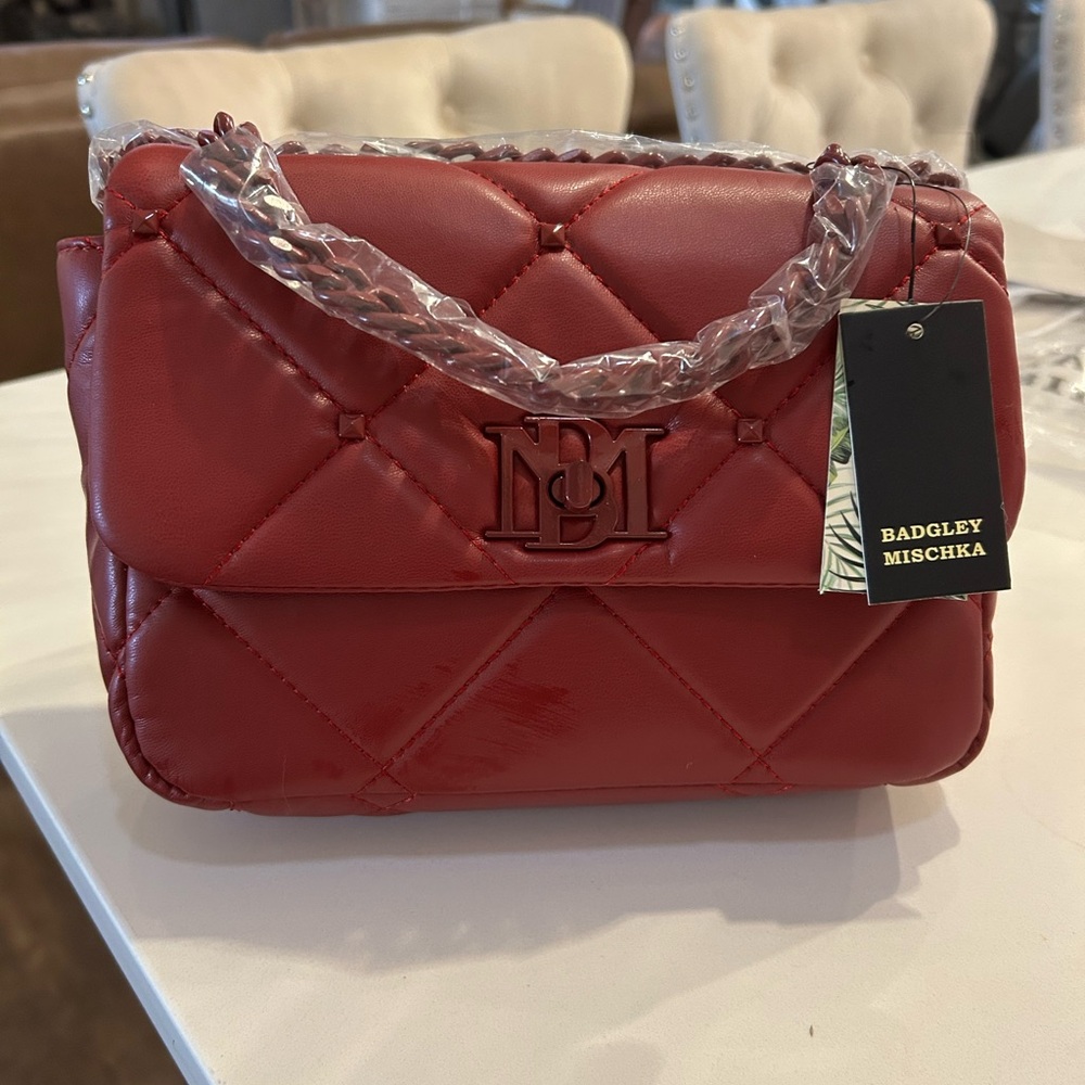 Badgley Mischka Bold Red Quilted Shoulder Bag